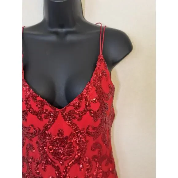 Windsor Red Mini Sparkle Dress Glam Sequin Cocktail Party Love Romantic, M - Picture 5 of 9